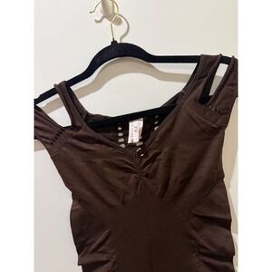 FM Bodycon Dress Womens OS Brown Excellent Ruched Cold Shoulder Seamless Mini